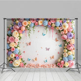 Aperturee - Aperturee Rose Garland Arch Butterfly On Wall Spring Backdrop